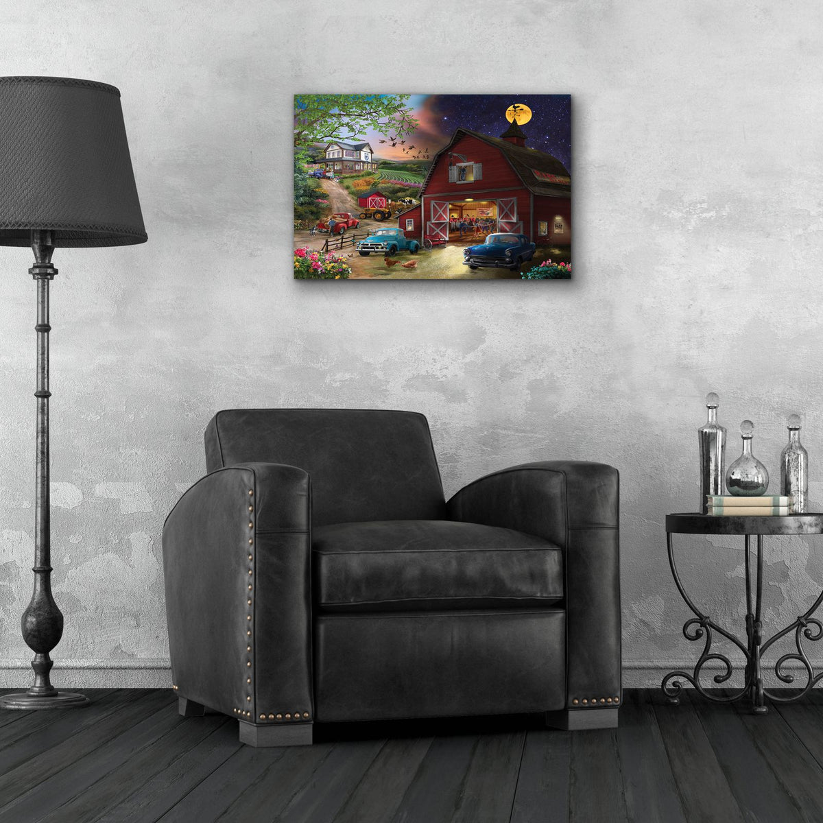 Farm Life Night And Day by Bigelow Illustrations - 24x16 acrylic wall art in a room