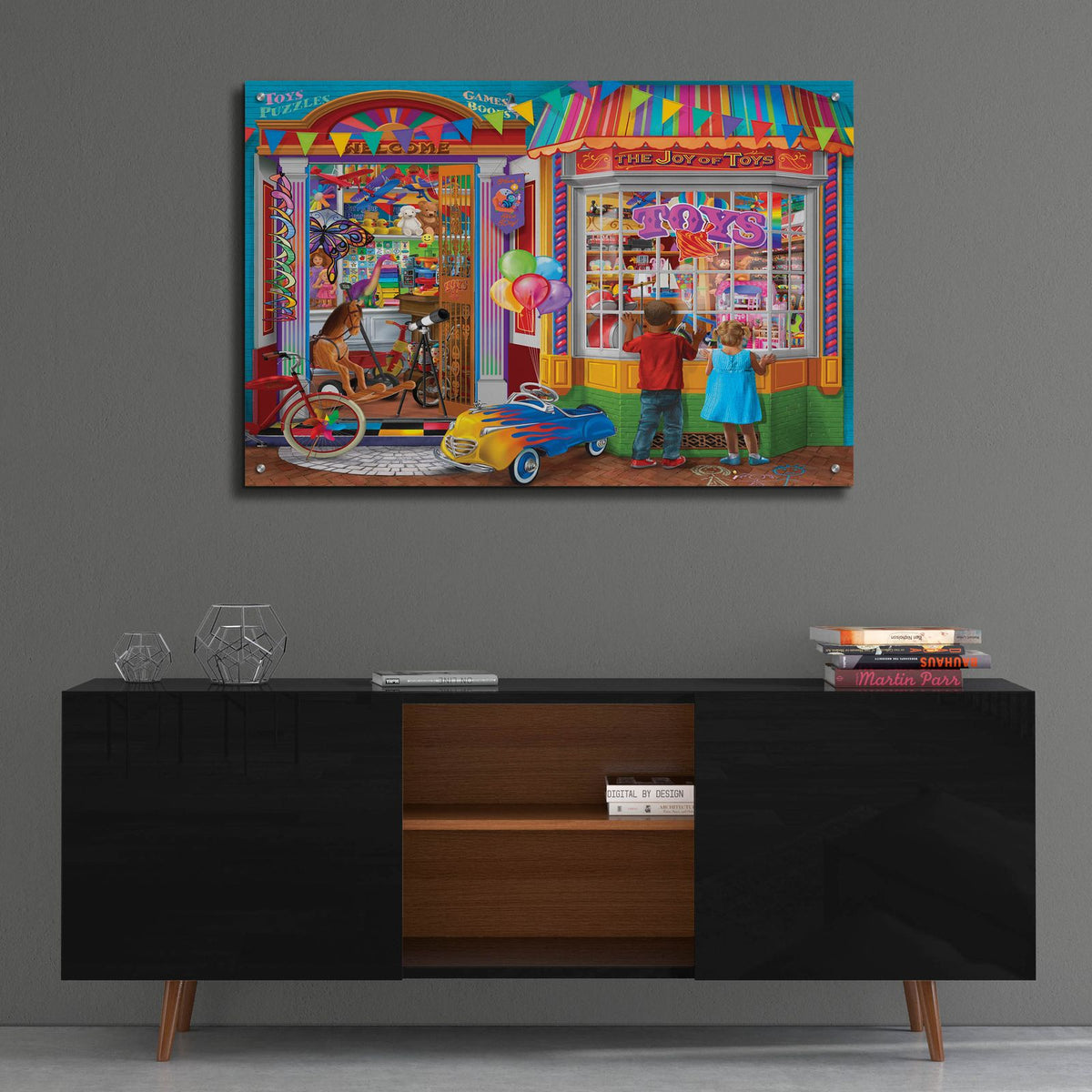 Toy Store Wishing by Bigelow Illustrations - 36x24 acrylic wall art in a room