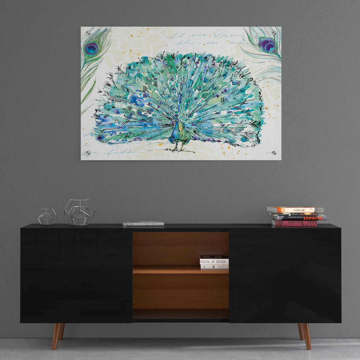 Peacock Garden IX by Anne Tavoletti - 36x24 acrylic wall art in a room