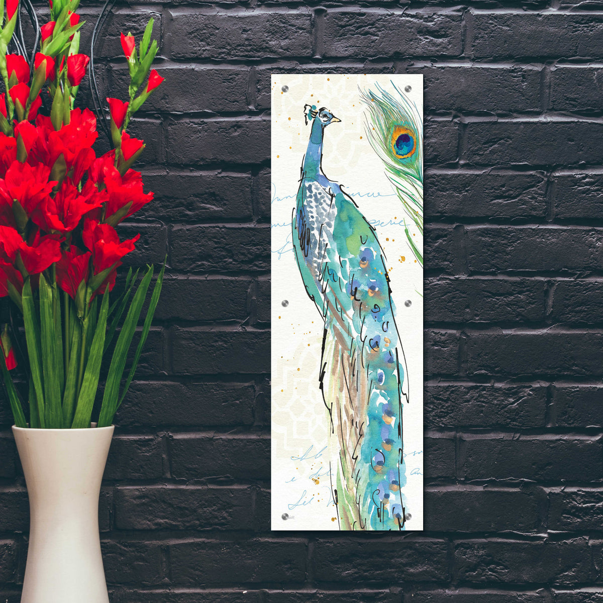 Peacock Garden IV by Anne Tavoletti - 12x36 acrylic wall art in a room