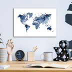 Indigo World Map by Brandon Wong - 16x12 acrylic wall art in a room