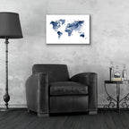 Indigo World Map by Brandon Wong - 24x16 acrylic wall art in a room