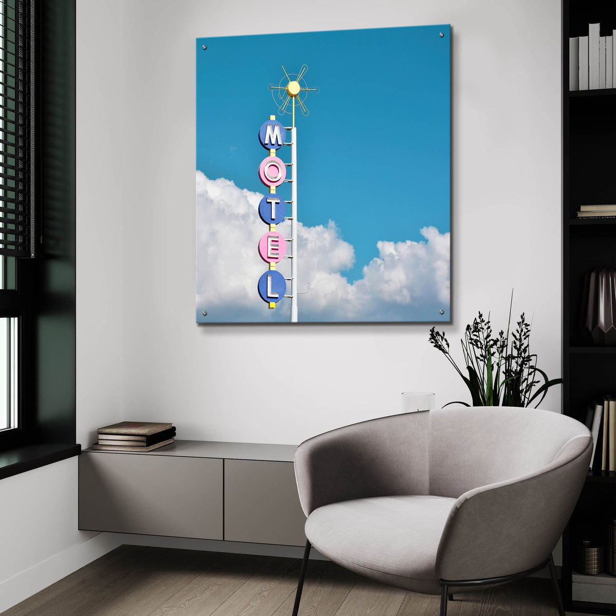 Premiere Motel by Carlos Vargas - 36x36 acrylic wall art in a room
