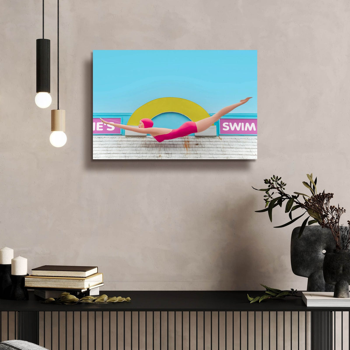 Diving Lady by Carlos Vargas - 24x16 acrylic wall art in a room