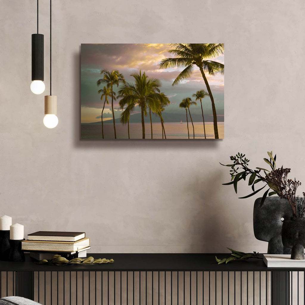 HawaII Palm Sunset No. 1 by Carlos Vargas - 24x16 acrylic wall art in a room