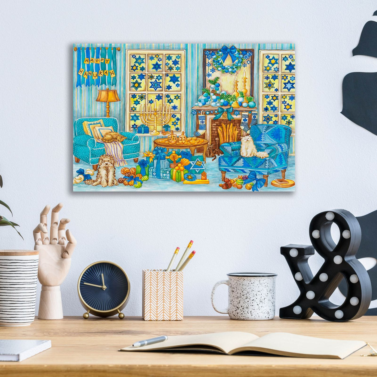 Hanukah Living Room by Andrea Strongwater - 16x12 acrylic wall art in a room