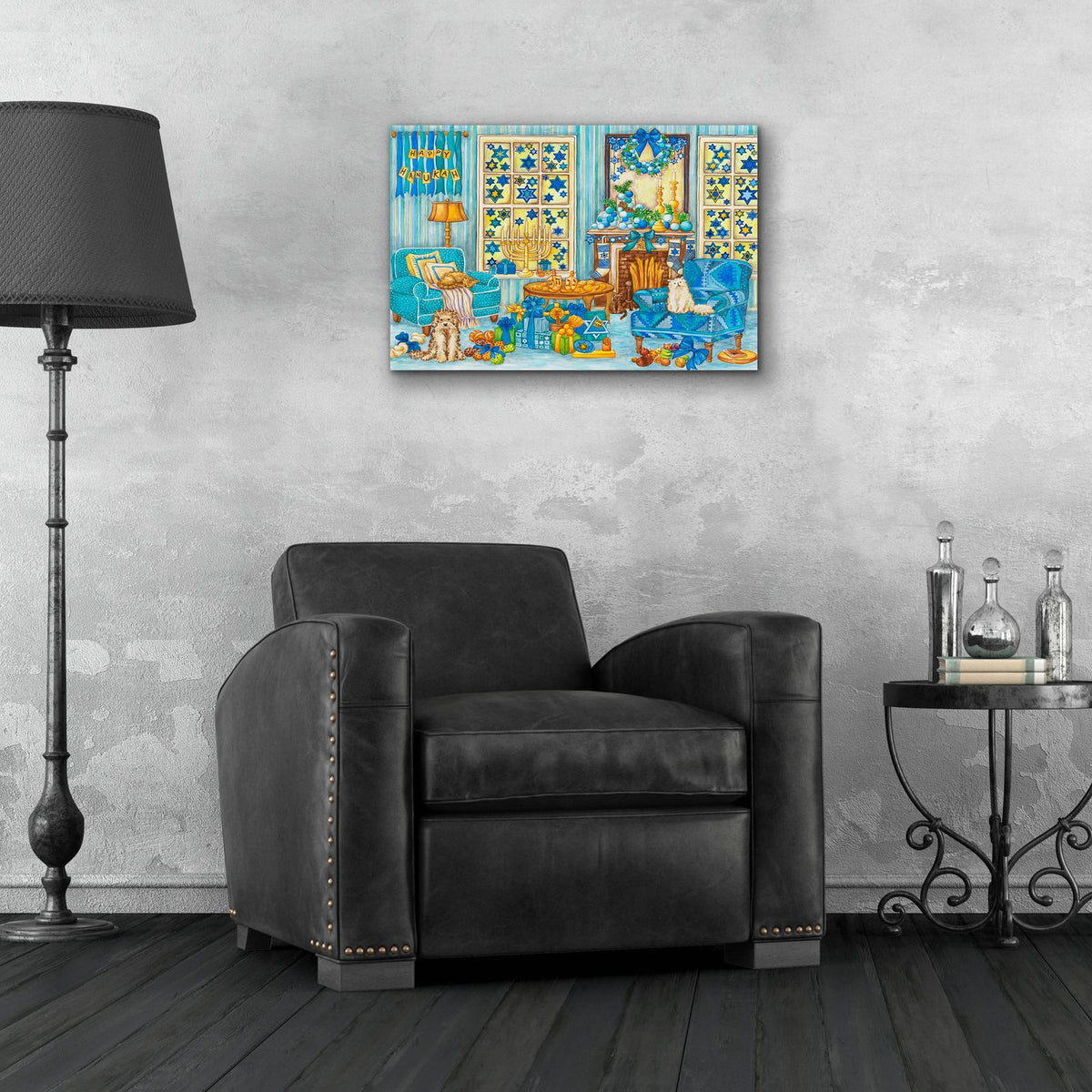 Hanukah Living Room by Andrea Strongwater - 24x16 acrylic wall art in a room