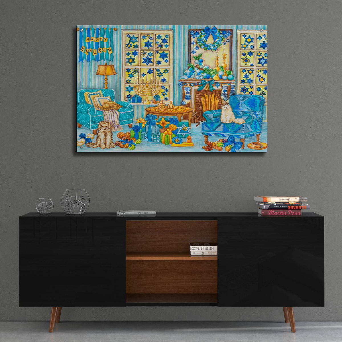 Hanukah Living Room by Andrea Strongwater - 36x24 acrylic wall art in a room