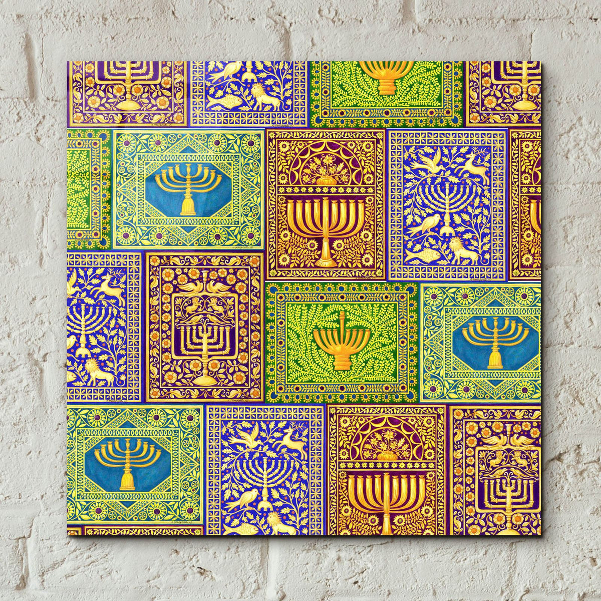 Hanukah Menorah Wrap Asym by Andrea Strongwater - 12x12 acrylic wall art in a room