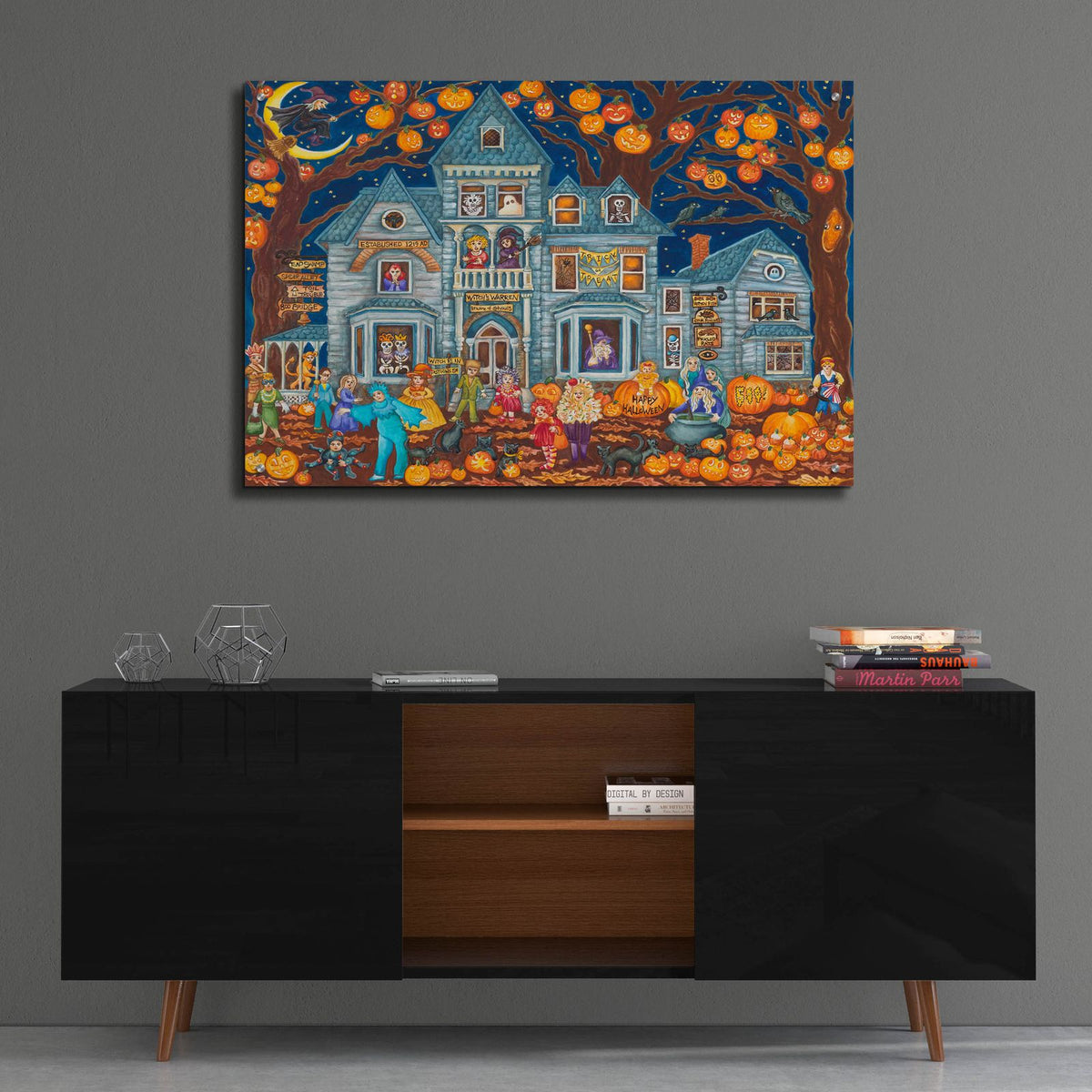 Haunted House Costume Parade by Andrea Strongwater - 36x24 acrylic wall art in a room