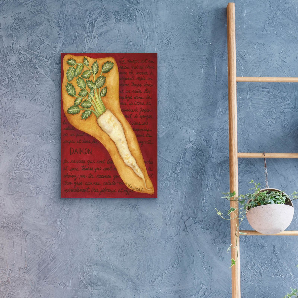 Veggies On Red L Daikon by Andrea Strongwater - 16x24 acrylic wall art in a room