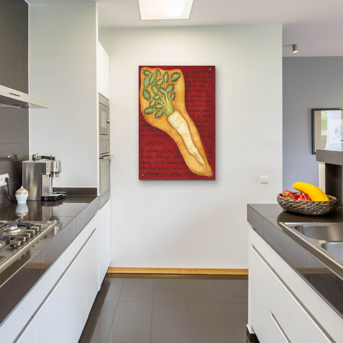 Veggies On Red L Daikon by Andrea Strongwater - 24x36 acrylic wall art in a room