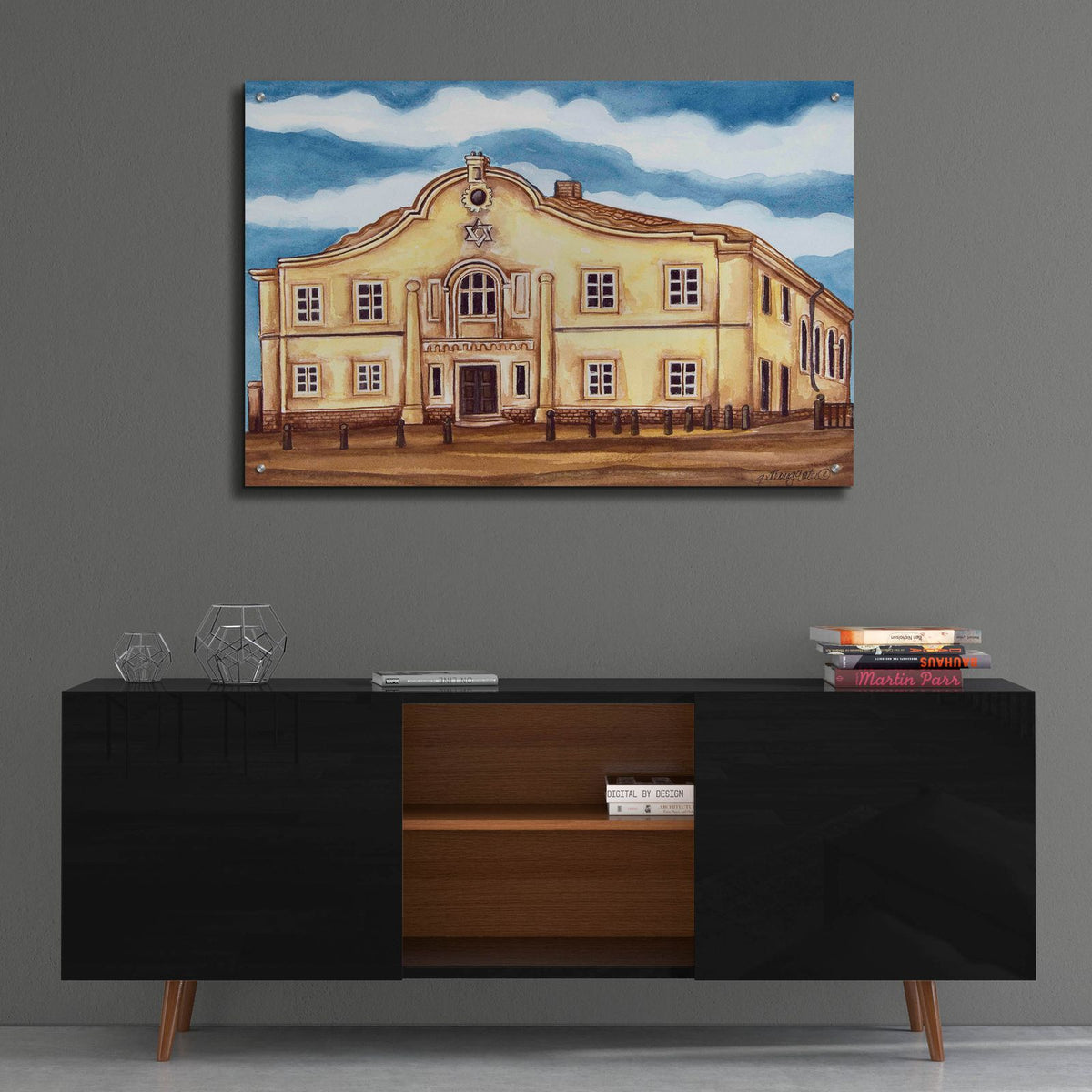 Synagogue Telz Exterior by Andrea Strongwater - 36x24 acrylic wall art in a room