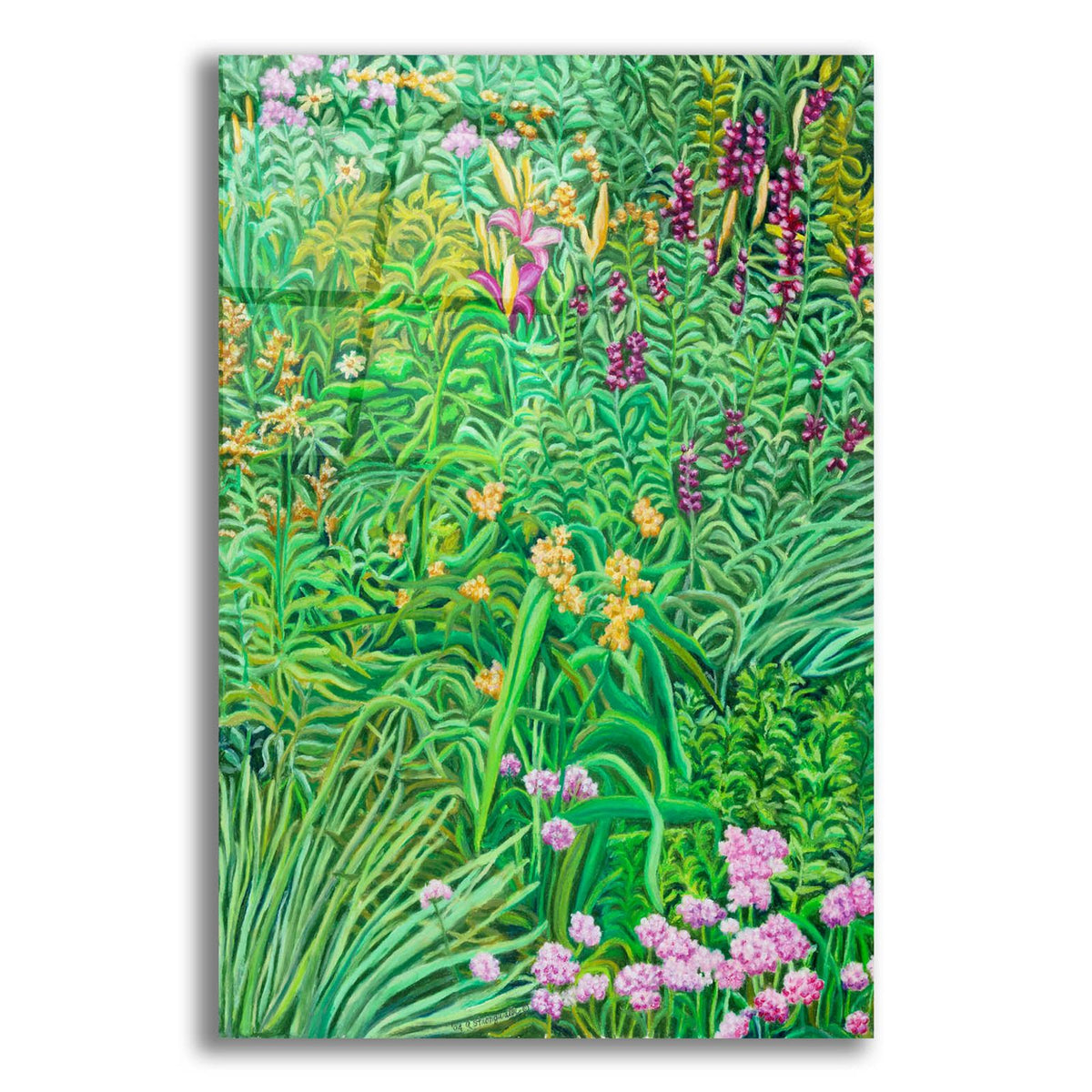 Tapestry Pinks And Hollyhocks by Andrea Strongwater acrylic glass wall art