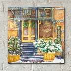 Cafe Cupping Room Ext Winter by Andrea Strongwater - 12x12 acrylic wall art in a room