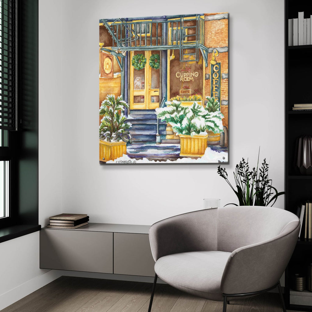 Cafe Cupping Room Ext Winter by Andrea Strongwater - 36x36 acrylic wall art in a room
