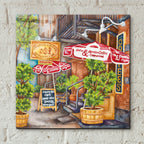 Cafe Cupping Room Ext Summer by Andrea Strongwater - 12x12 acrylic wall art in a room