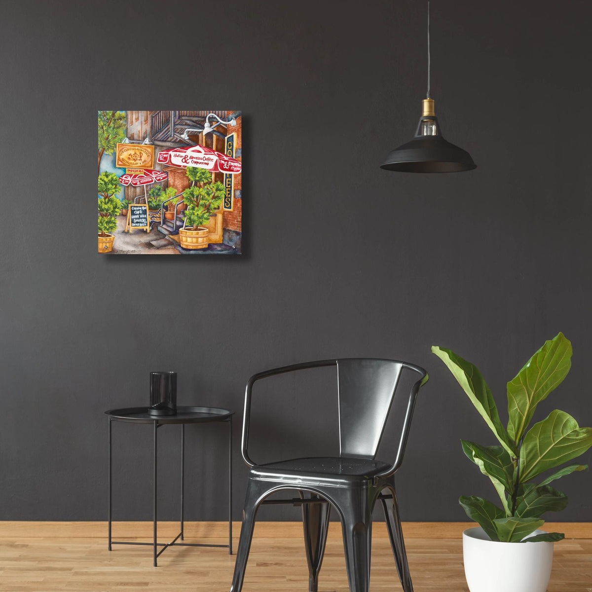 Cafe Cupping Room Ext Summer by Andrea Strongwater - 24x24 acrylic wall art in a room