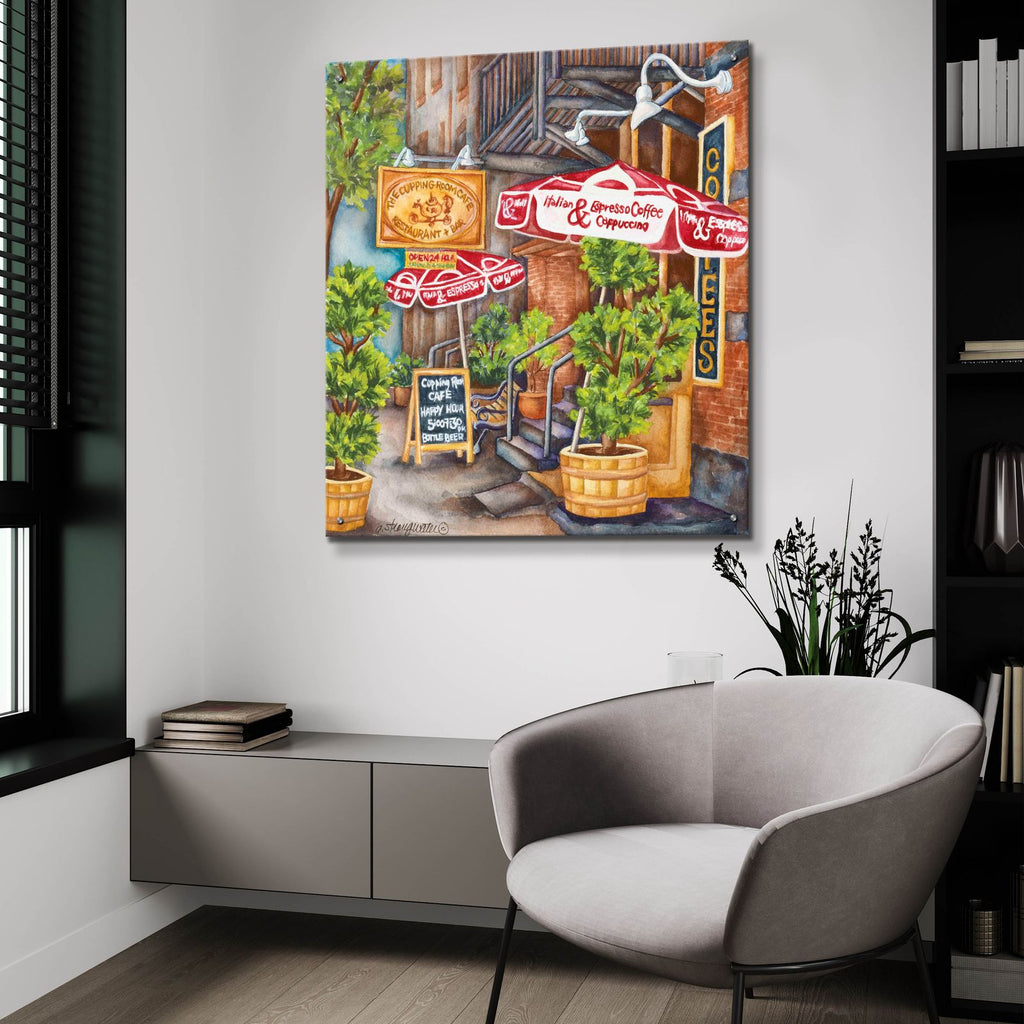 Cafe Cupping Room Ext Summer by Andrea Strongwater - 36x36 acrylic wall art in a room