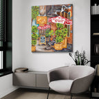 Cafe Cupping Room Ext Summer by Andrea Strongwater - 36x36 acrylic wall art in a room