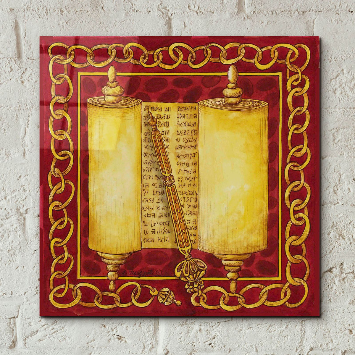 Jewish Year Torah Scroll by Andrea Strongwater - 12x12 acrylic wall art in a room