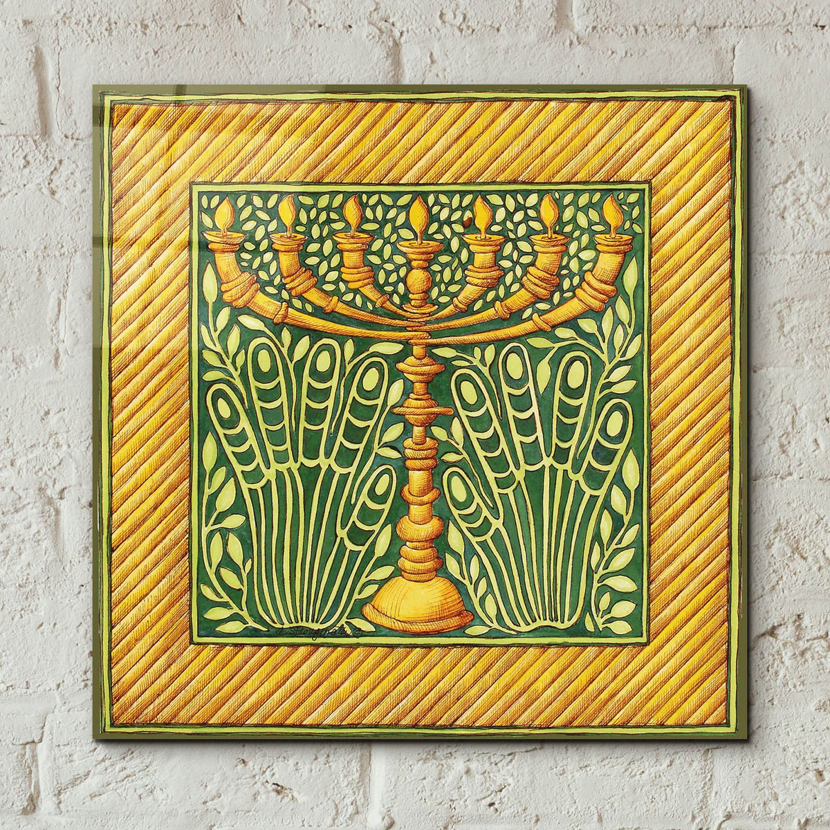 Jewish Year Menorah With Hands by Andrea Strongwater - 12x12 acrylic wall art in a room