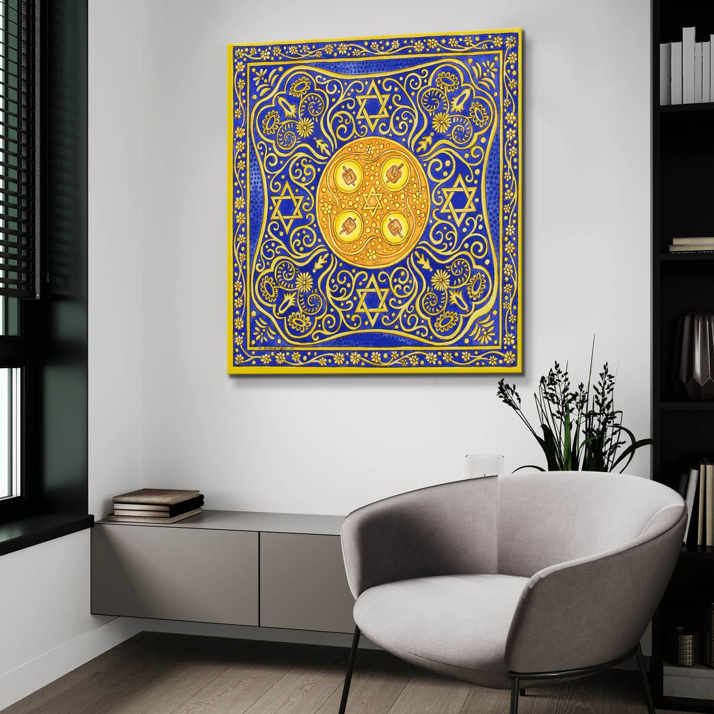 Jewish Year Hanukah Menorah by Andrea Strongwater - 36x36 acrylic wall art in a room