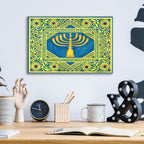 Hanukah Menorah On Turquoise by Andrea Strongwater - 16x12 acrylic wall art in a room