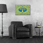Hanukah Menorah On Turquoise by Andrea Strongwater - 24x16 acrylic wall art in a room