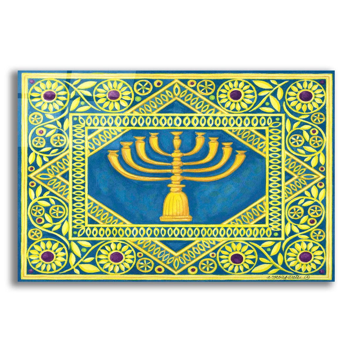 Hanukah Menorah On Turquoise by Andrea Strongwater acrylic glass wall art