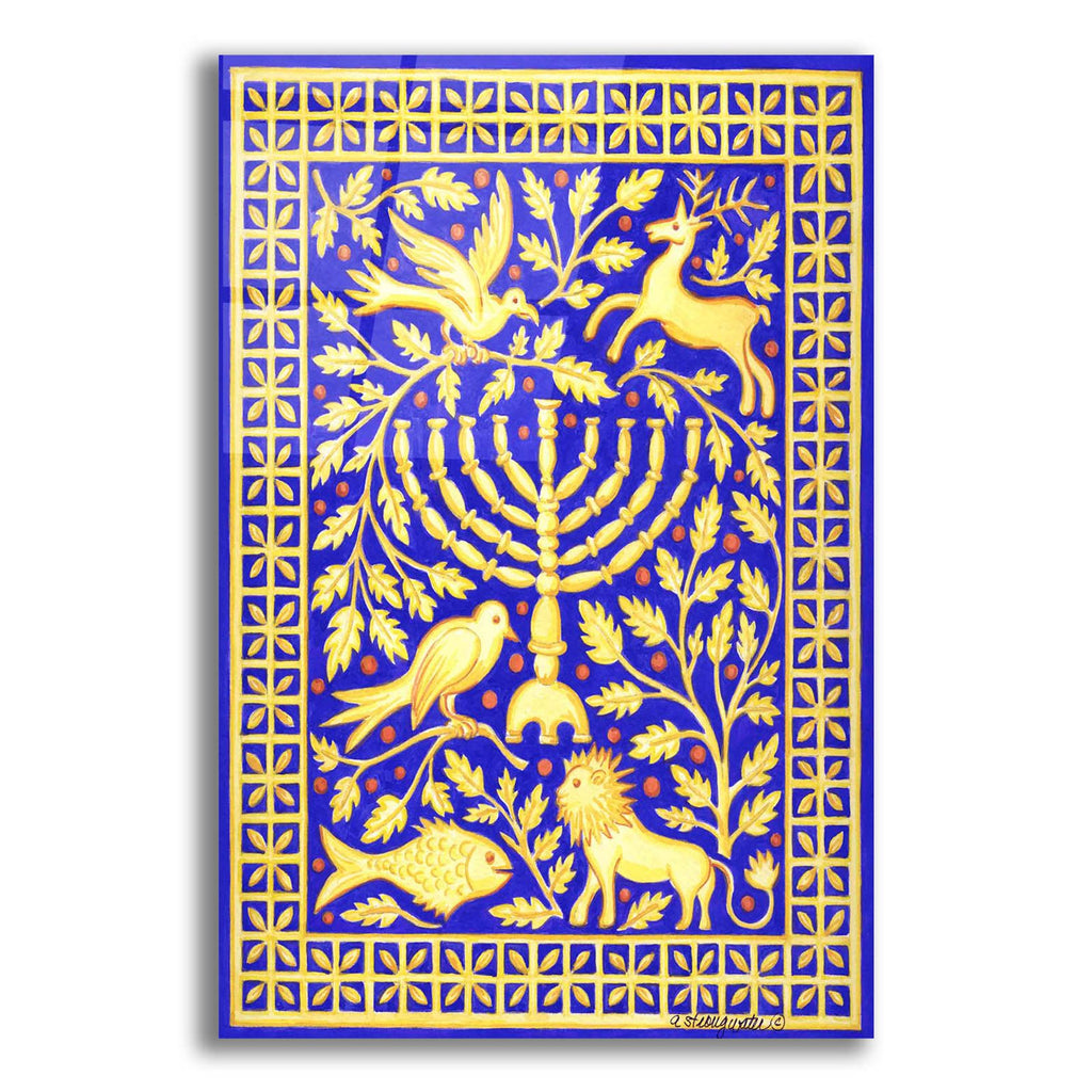 Hanukah Menorah On Royal Blue by Andrea Strongwater acrylic glass wall art