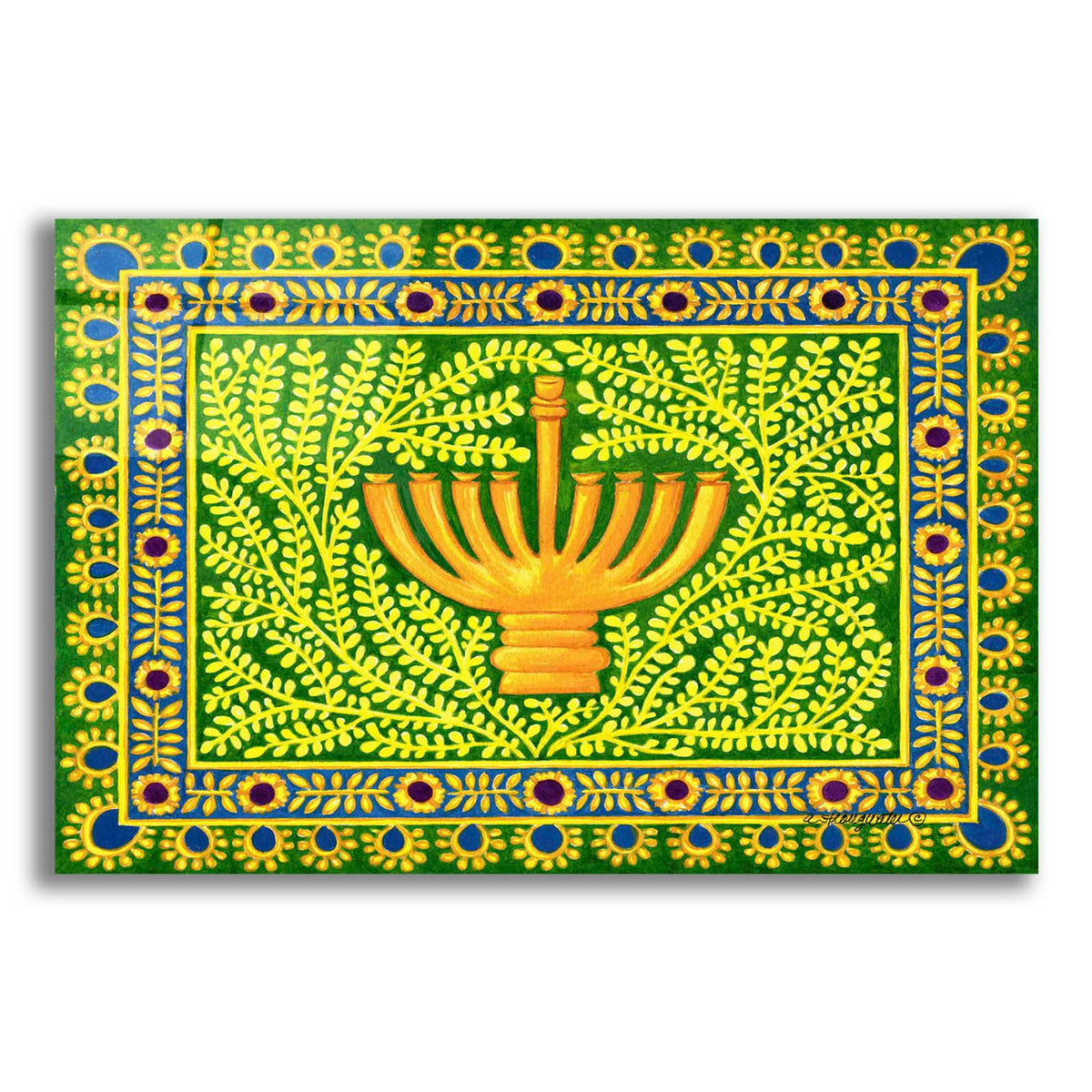 Hanukah Menorah On Green by Andrea Strongwater acrylic glass wall art