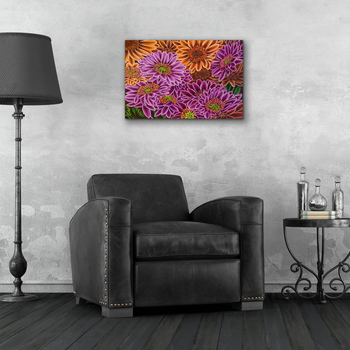 Gerbera Mostly Magenta by Andrea Strongwater - 24x16 acrylic wall art in a room