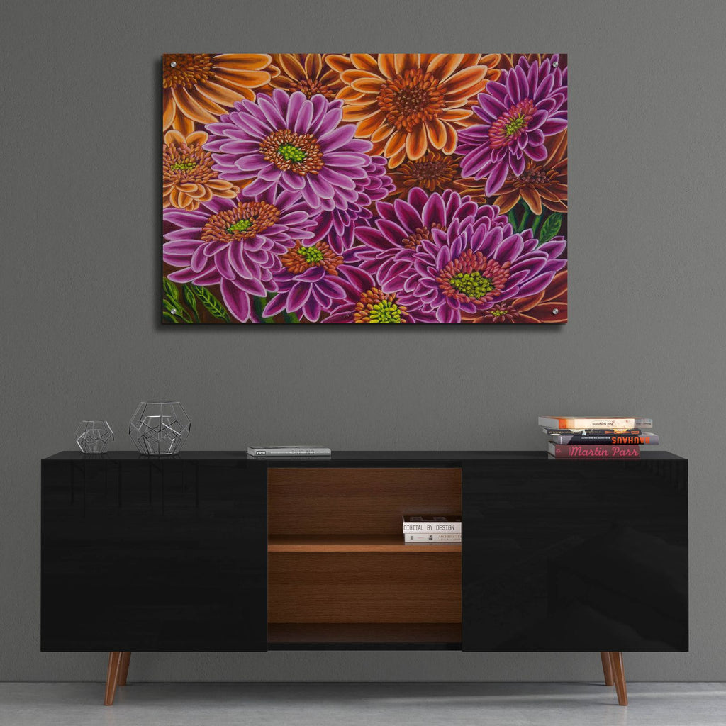 Gerbera Mostly Magenta by Andrea Strongwater - 36x24 acrylic wall art in a room