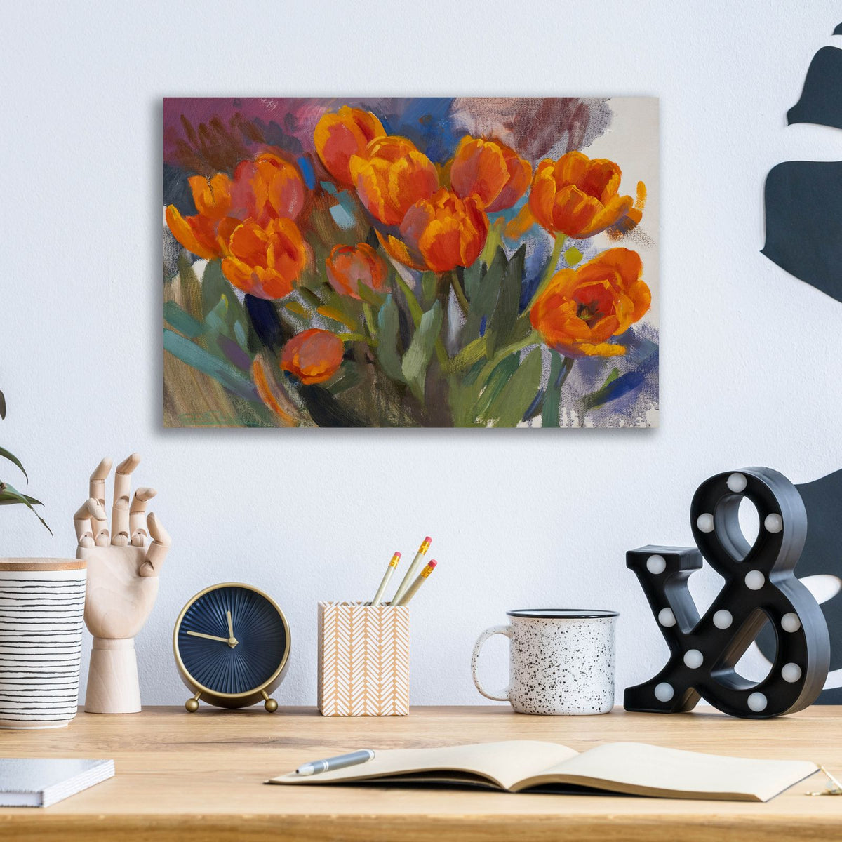 Apricot Tulips by Christine Debrosky - 16x12 acrylic wall art in a room