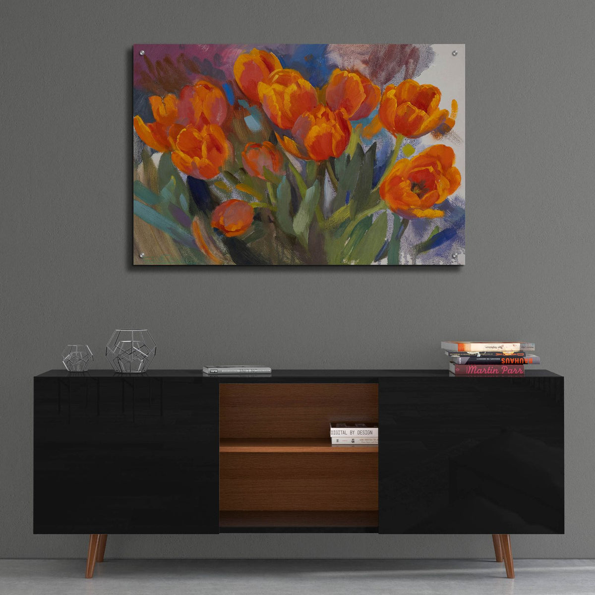 Apricot Tulips by Christine Debrosky - 36x24 acrylic wall art in a room
