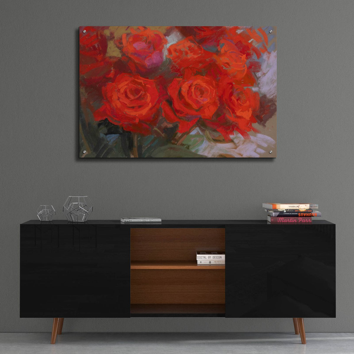Crimson Roses by Christine Debrosky - 36x24 acrylic wall art in a room