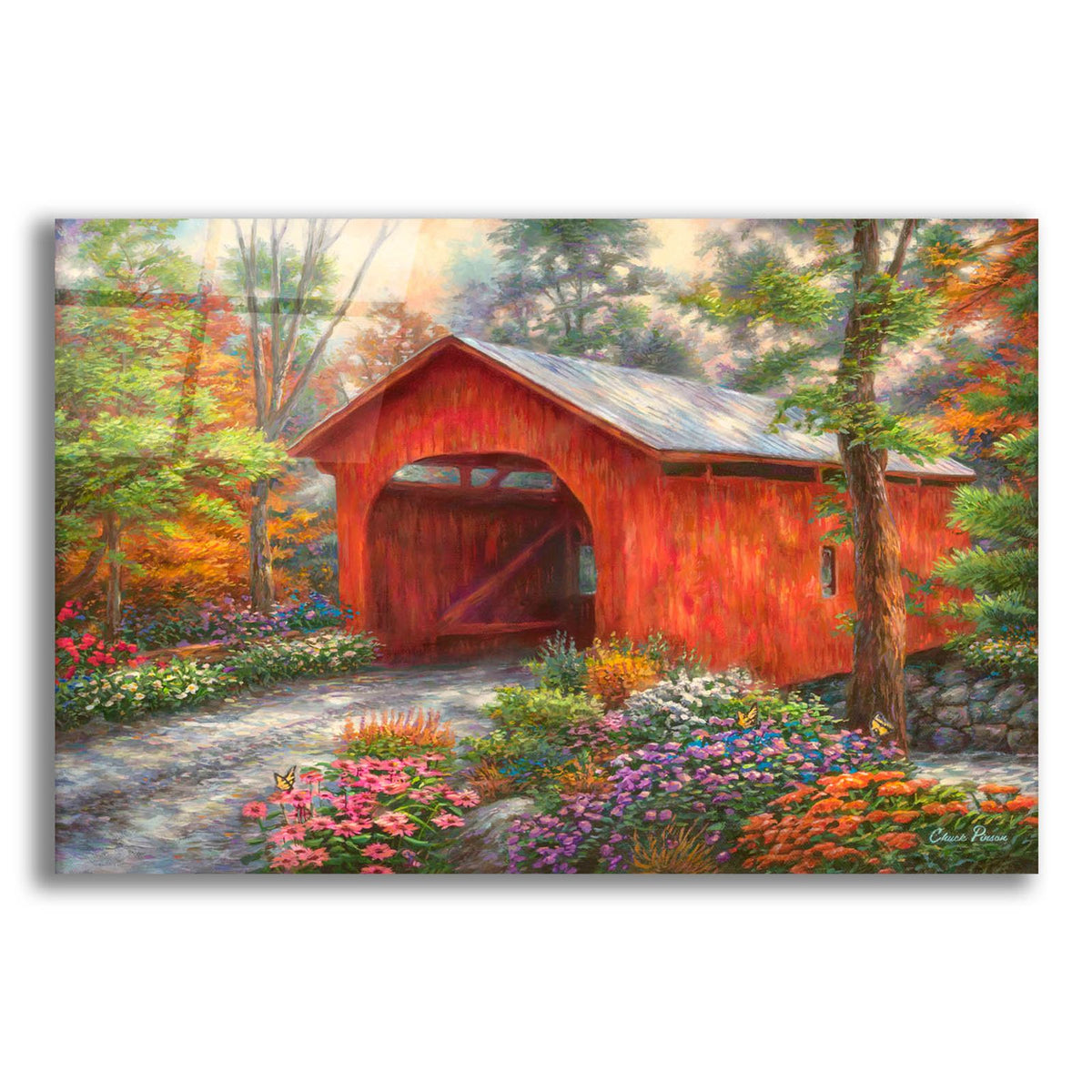 Red Covered Bridge by Chuck Pinson acrylic glass wall art