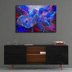 Blue Poppies On Red by Carol Cavalaris - 36x24 acrylic wall art in a room