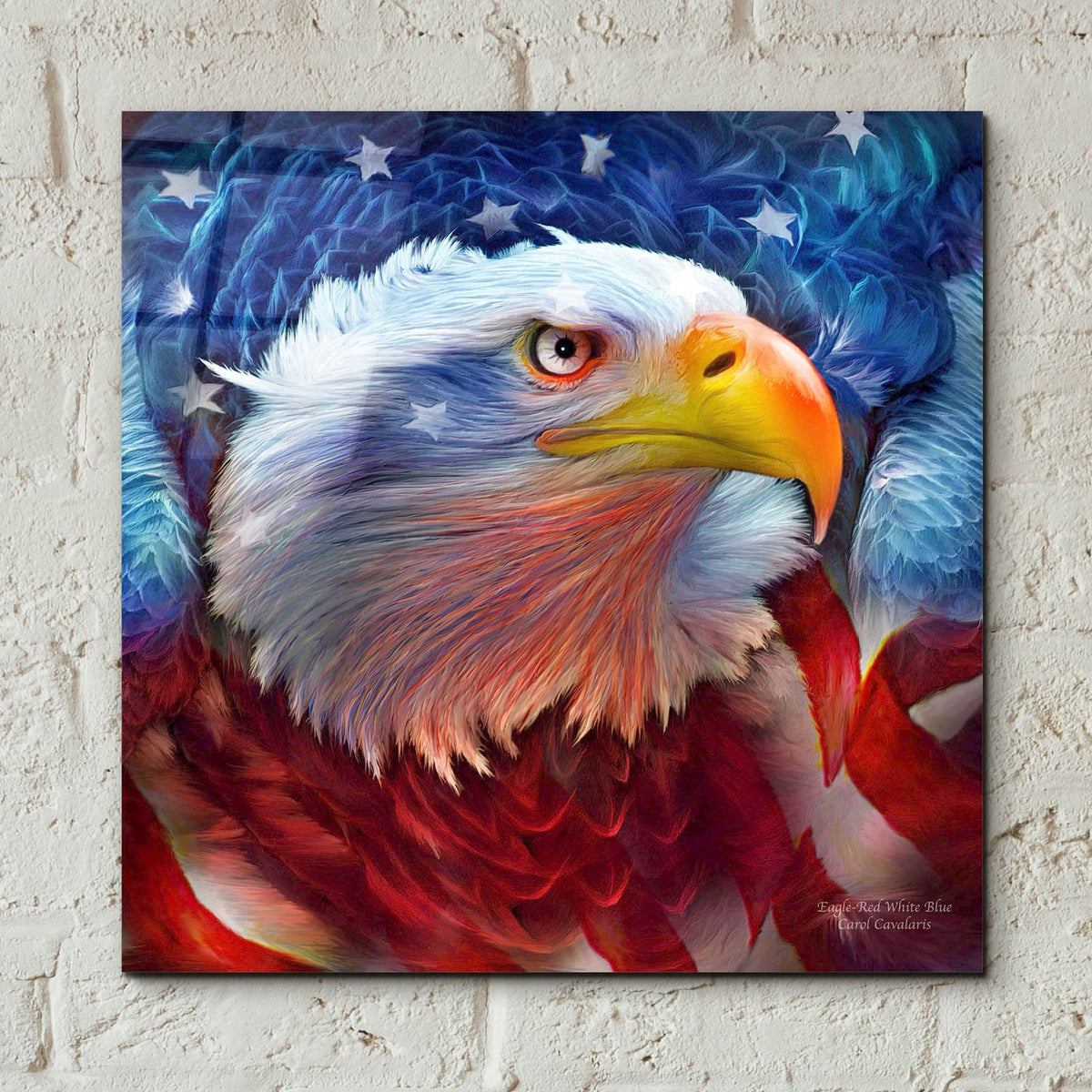 Eagle Red White Blue by Carol Cavalaris - 12x12 acrylic wall art in a room