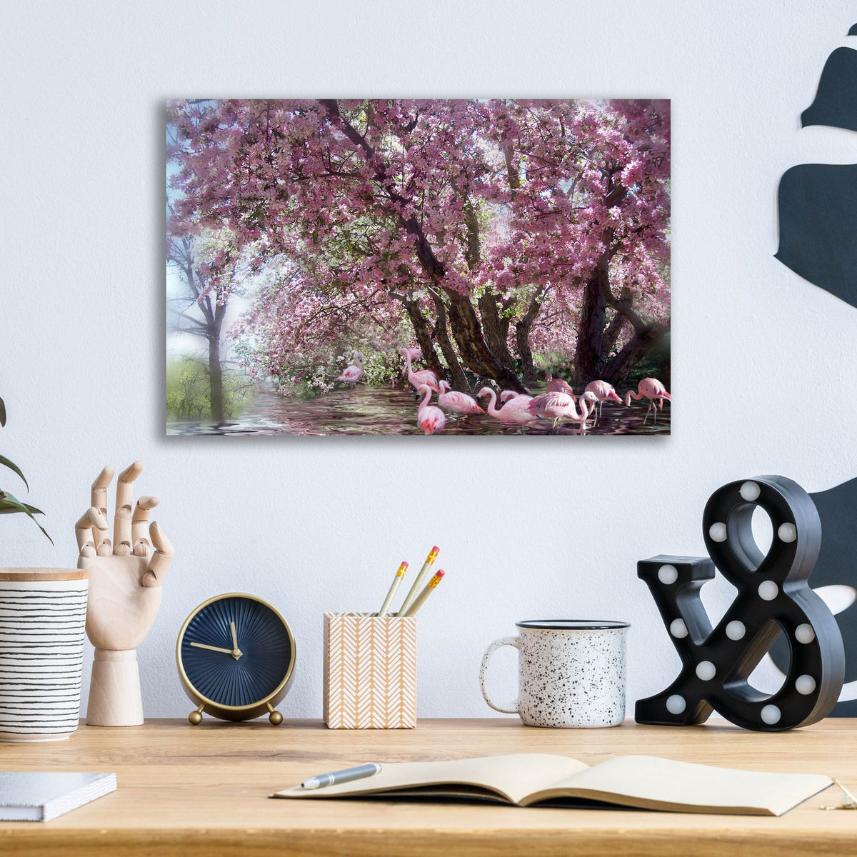 Flamingo Lagoon by Carol Cavalaris - 16x12 acrylic wall art in a room