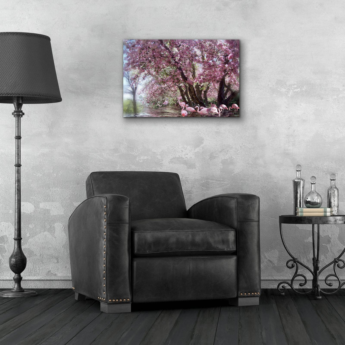 Flamingo Lagoon by Carol Cavalaris - 24x16 acrylic wall art in a room