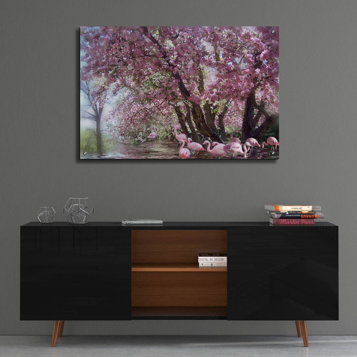 Flamingo Lagoon by Carol Cavalaris - 36x24 acrylic wall art in a room