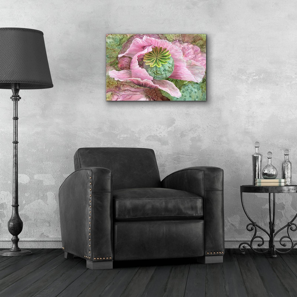 Pink Poppy Organica by Carol Cavalaris - 24x16 acrylic wall art in a room