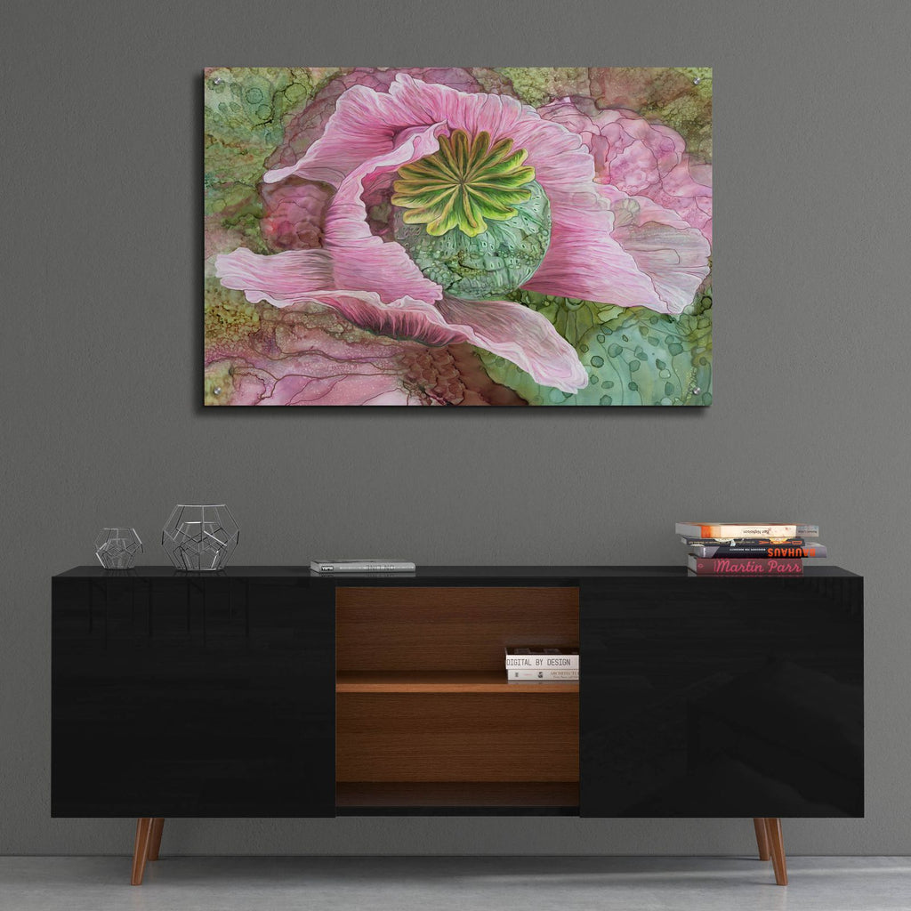 Pink Poppy Organica by Carol Cavalaris - 36x24 acrylic wall art in a room