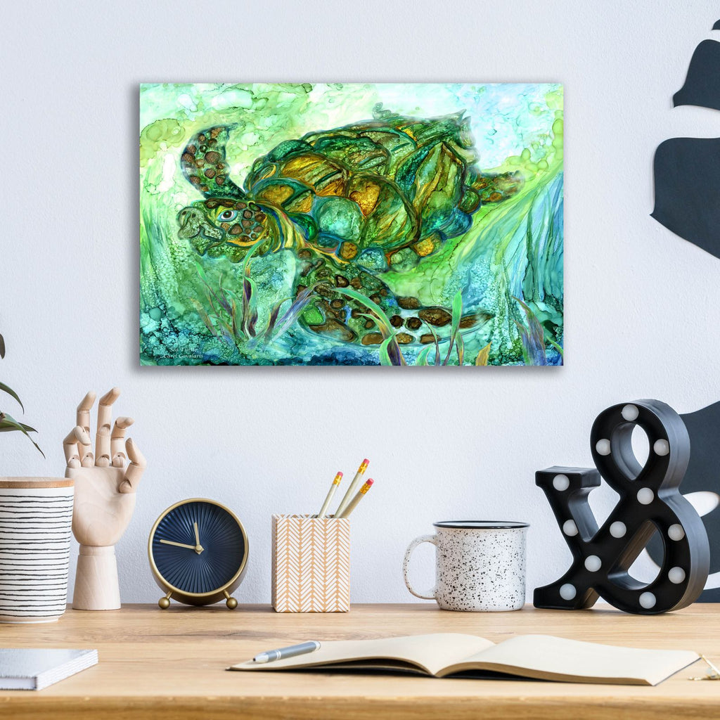 Sea Turtle - Spirit Of Peace by Carol Cavalaris - 16x12 acrylic wall art in a room