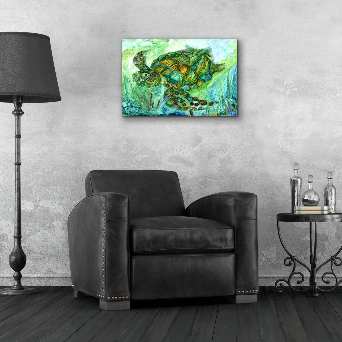 Sea Turtle - Spirit Of Peace by Carol Cavalaris - 24x16 acrylic wall art in a room