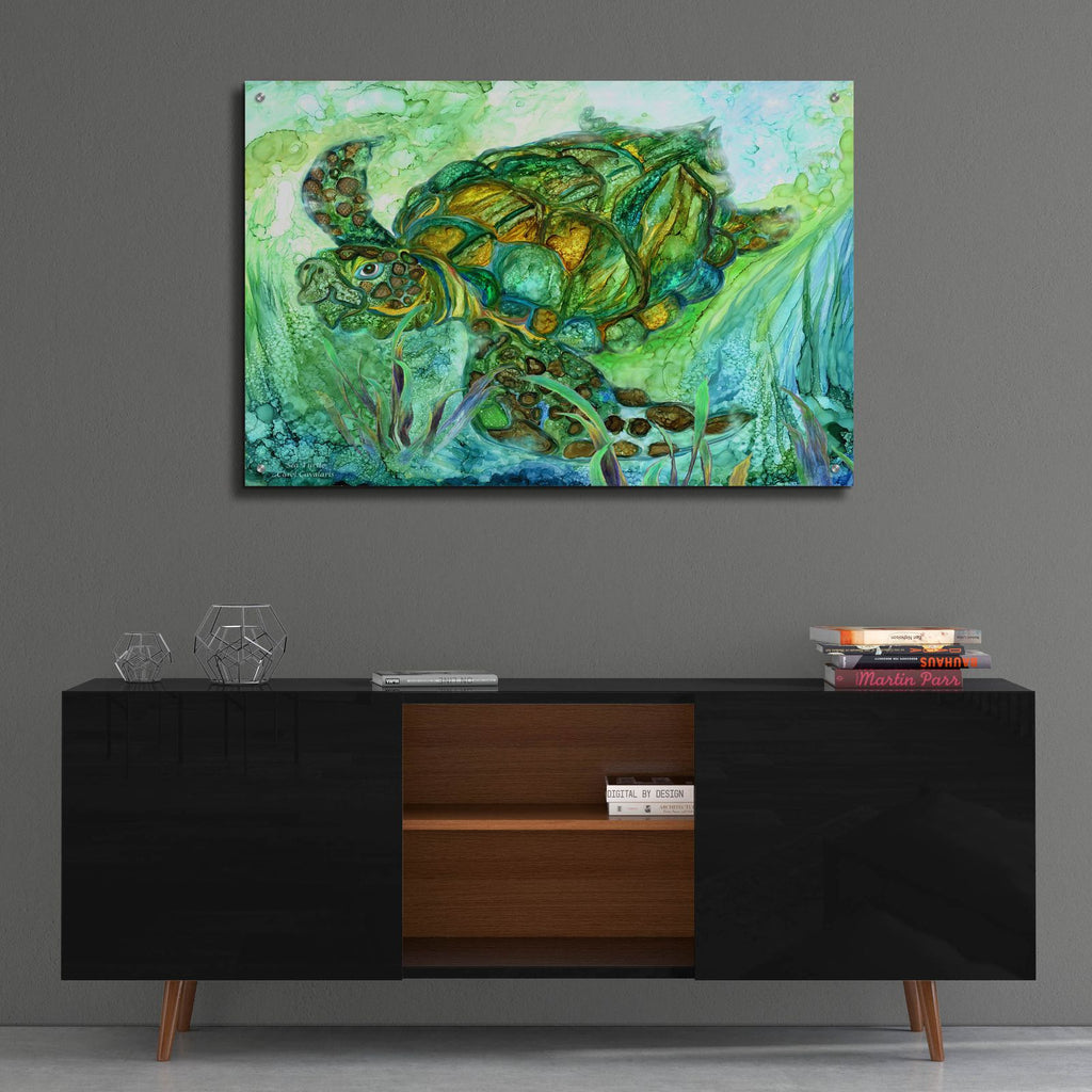 Sea Turtle - Spirit Of Peace by Carol Cavalaris - 36x24 acrylic wall art in a room
