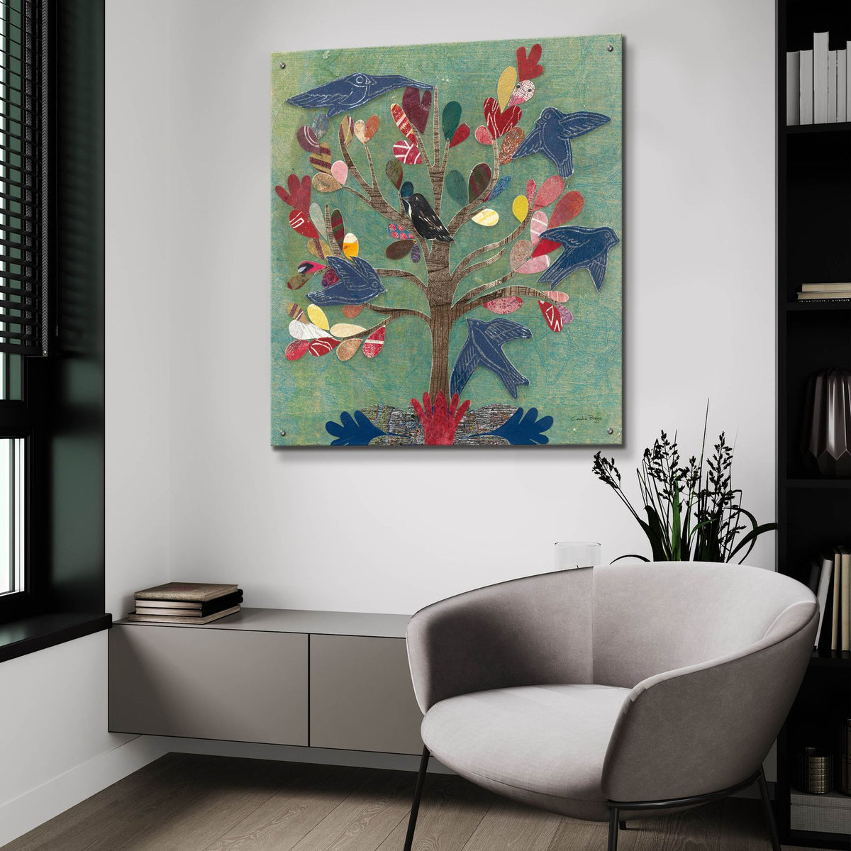 Birds In A Tree by Candra Boggs - 36x36 acrylic wall art in a room