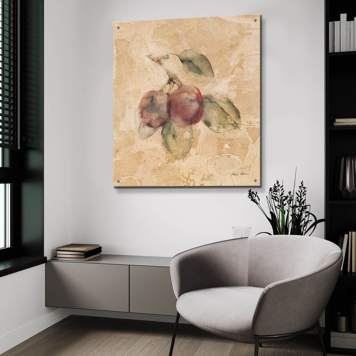 Plums Square by Cheri Blum - 36x36 acrylic wall art in a room